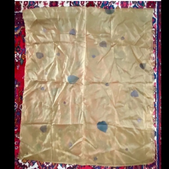 Vtg 1990s SPARKLY GOLD ORGANZA SHEER SCARF WRAP LEAF PRINTS 3m DESIGNER FABRIC - Picture 6 of 7